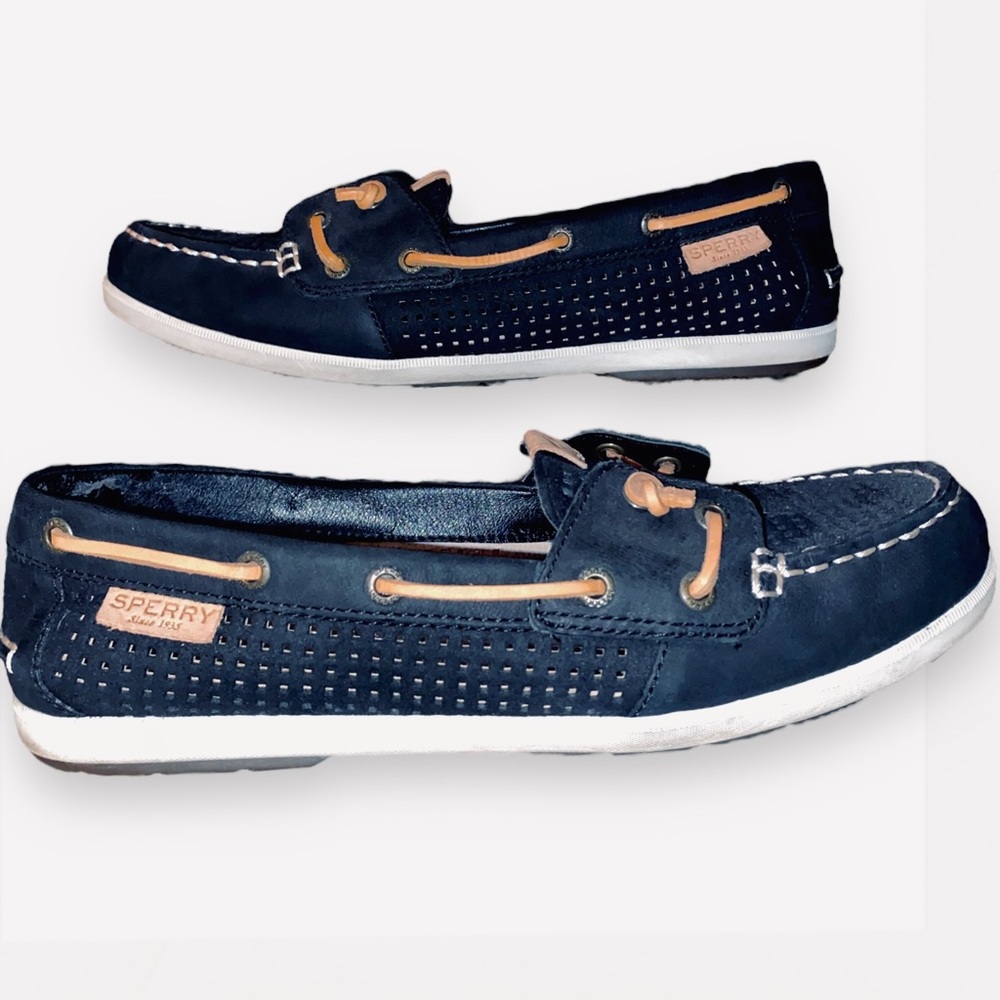 Sperry Top-Sider Coil Ivy Perforated Leather & Textile Women’s Boat Shoe Navy